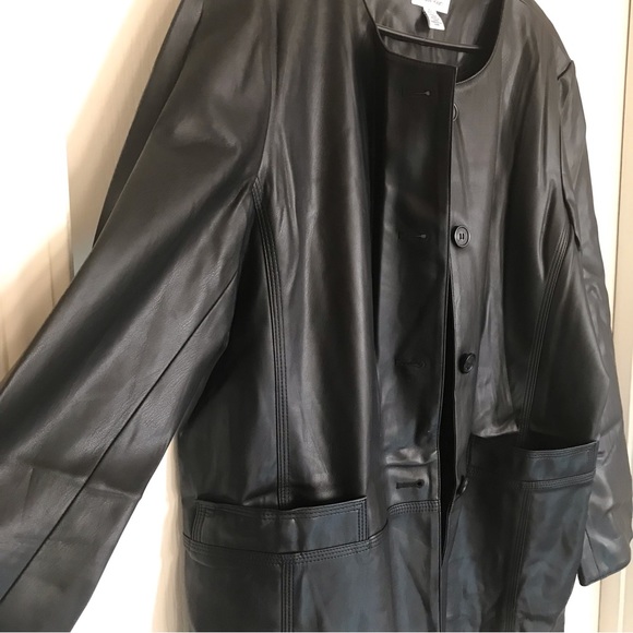 Calvin Klein Black Faux Leather long jacket - Picture 10 of 11